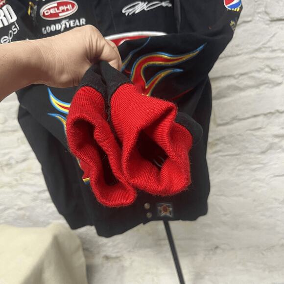 Jeff Hamilton NASCAR Jacket Mens 2XL XXL Black 24 Jeff Gordon Flames VINTAGE - Picture 4 of 15